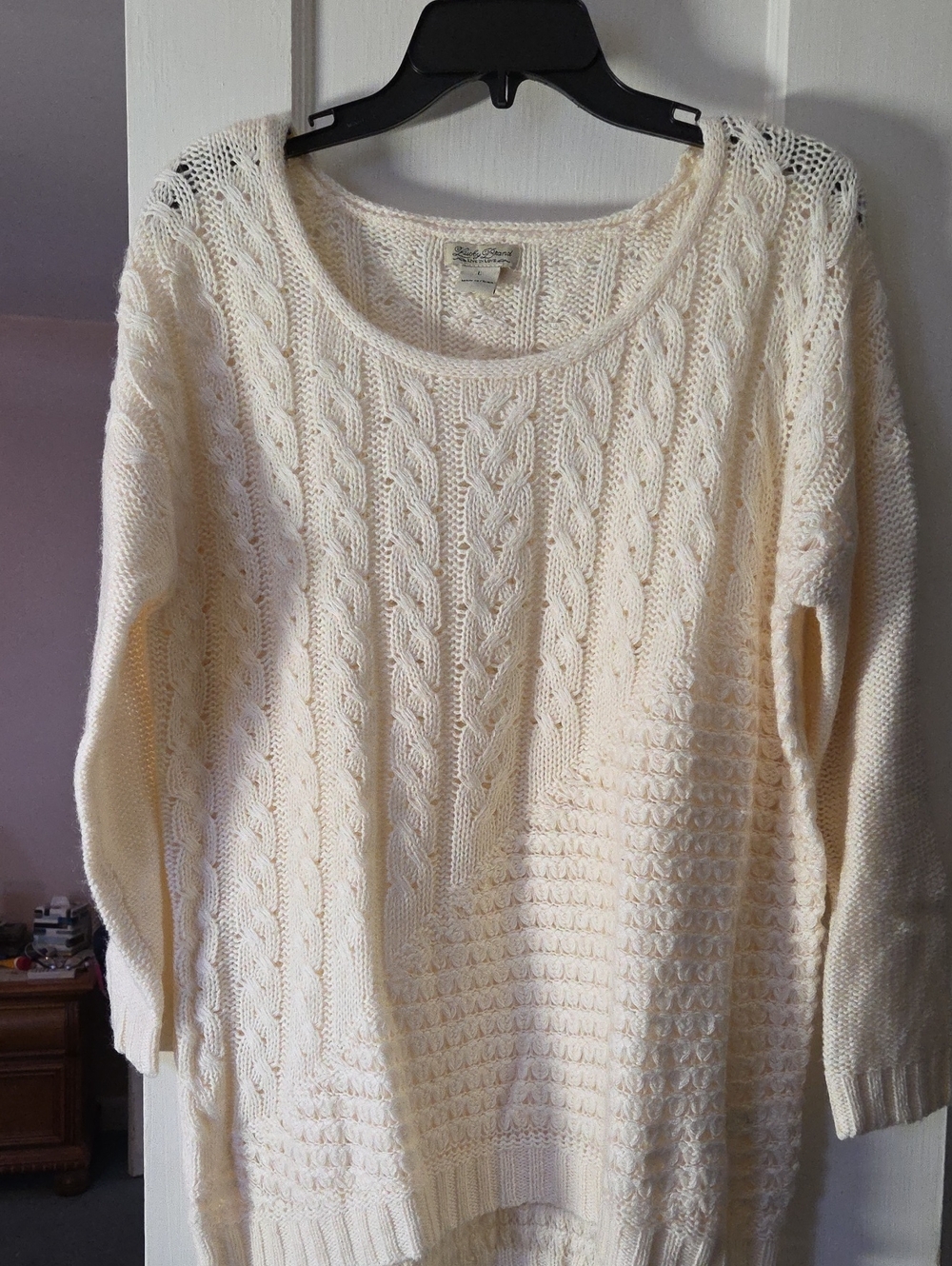 Lucky Brand Cream Cable Knit Scoop Neck Sweater